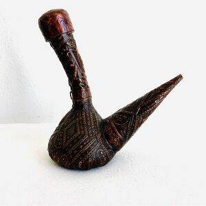 Vintage Spanish Porron TINTO Tooled Leather Wine Bottle Spain 70s Don Quixote